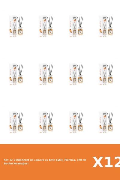 Eyfel Set 12 x Odorizant de camera cu bete Eyfel, Piersica, 120 ml