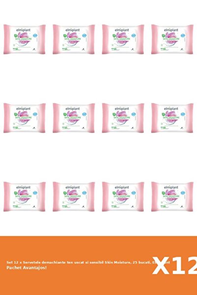 ELMIPLANT Set 12 x Servetele demachiante ten uscat si sensibil Skin Moisture, 25 bucati,