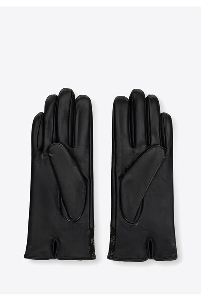 Wittchen Women's leather gloves with monogram on the edge, black, leather