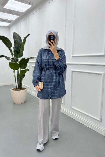 Pardesü Dünyası Kare Desenli Kuşaklı Gömlek Antrasit