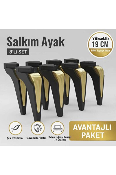 İMT AKSESUAR SALKIM AYAK 19CM SİYAH-ALTIN(8 Adet)Mobilya Kanepe Sehpa Tv Ünit...