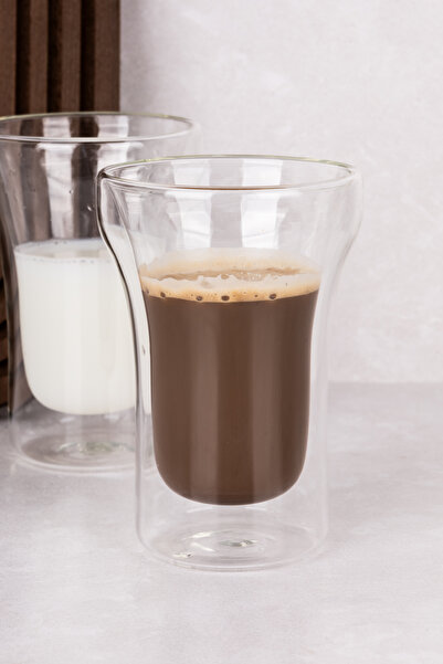 DNS HOME Set of 2 Glass Cups Double Wall Glass Water Glass Coffee Glass Soft Drink Glass 350 ml