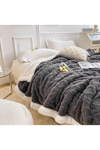 Sale4u Cocolino knit blanket with fur, dark gray