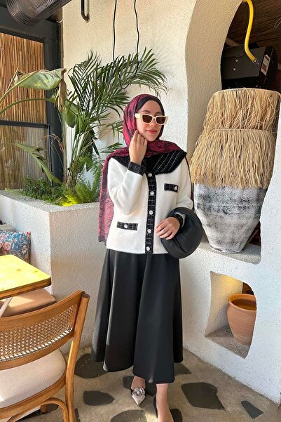 Pardesü Dünyası Yaka Detaylı Taşlı Düğmeli Hırka Beyaz