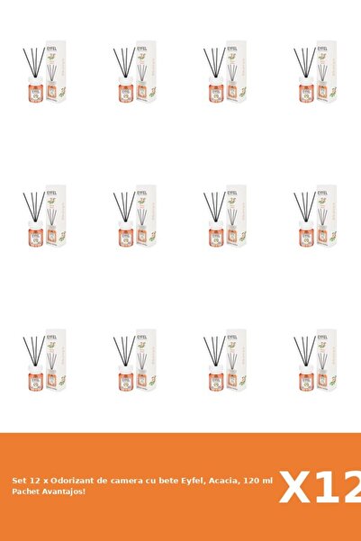 Eyfel Set 12 x Odorizant de camera cu bete Eyfel, Acacia, 120 ml