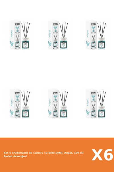 Eyfel Set 6 x Odorizant de camera cu bete Eyfel, Angel, 120 ml