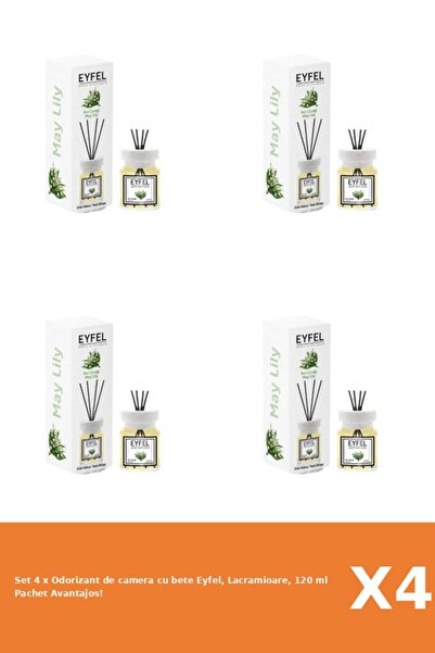 Eyfel Set of 4 x Eyfel stick air freshener, Lily of the Valley, 120 ml