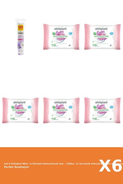 ELMIPLANT Set of 6 Mixed: 1x Duo Cleansing Pads, 120pcs, 5x Sensi Dry Skin Cl...