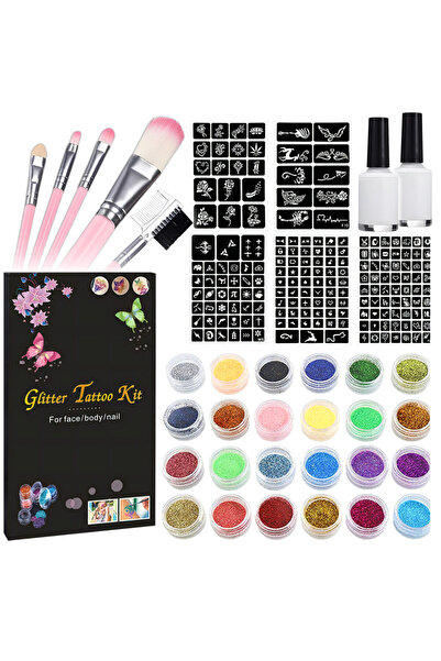 zola Set tatuaje temporare, Zola, 120 sabloane, 24 glitter, pensule, cutiute