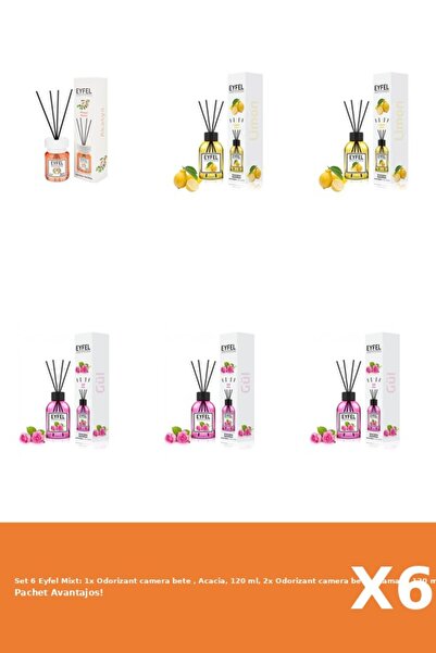 Eyfel Set 6 Mixt: 1x Odorizant camera bete , Acacia, 120 ml, 2x Odorizant cam...