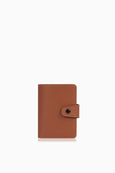 CENGİZ PAKEL Unisex Card Holder with Snap Detail - 2518 - Tan