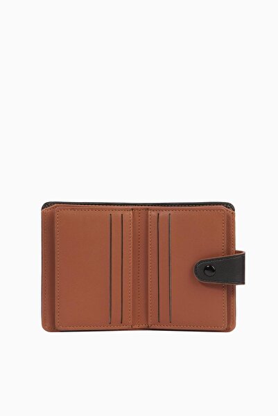 CENGİZ PAKEL Unisex Card Holder with Snap Detail - 2518 - Black/Tan