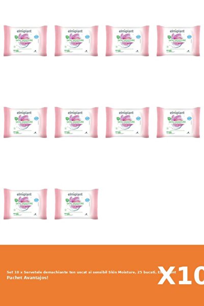 ELMIPLANT Set 10 x Servetele demachiante ten uscat si sensibil Skin Moisture, 25 bucati,