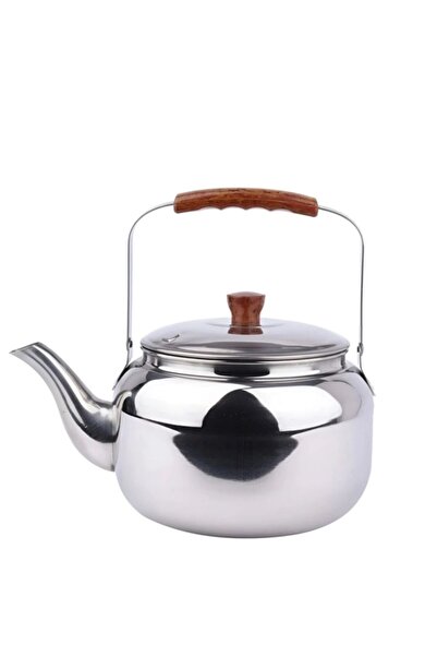 cc bin shihon Stainless steel teapot with brown handle, 2 liters