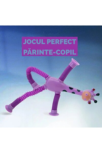 iTin Set 4 jucarii interactive Girafe XL cu ventuza telescopica, plastic rezistent, multicolor