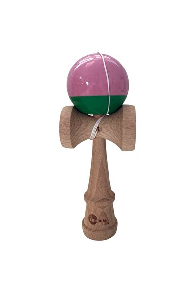 Kendama USA lucios, 18 cm, roz-verde, din lemn