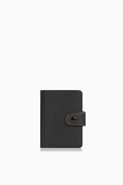 CENGİZ PAKEL Unisex Card Holder with Snap Detail - 2518 - Black/Tan