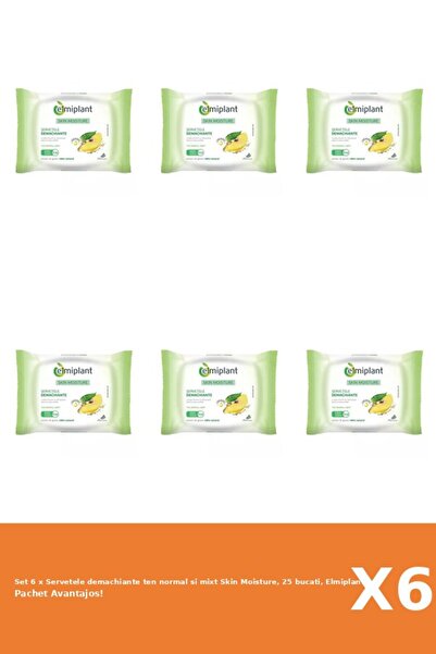 ELMIPLANT Set 6 x Servetele demachiante ten normal si mixt Skin Moisture, 25 ...