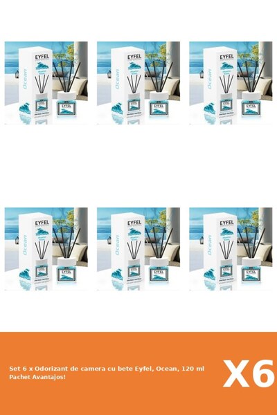 Eyfel Set 6 x Odorizant de camera cu bete Eyfel, Ocean, 120 ml