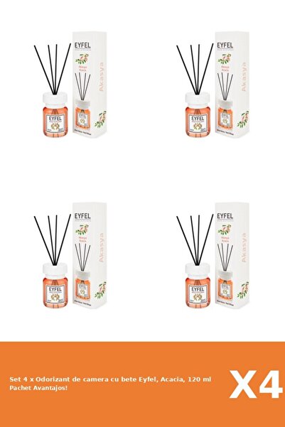 Eyfel Set 4 x Odorizant de camera cu bete Eyfel, Acacia, 120 ml