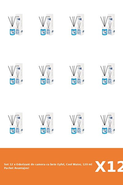 Eyfel Set 12 x Odorizant de camera cu bete Eyfel, Cool Water, 120 ml