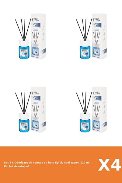 Eyfel Set 4 x Odorizant de camera cu bete Eyfel, Cool Water, 120 ml
