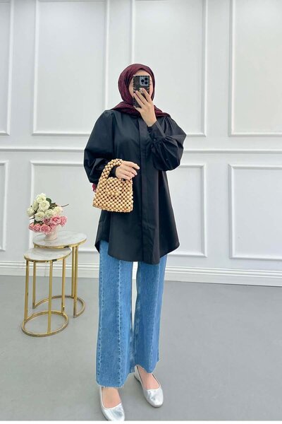 Pardesü Dünyası Balon Kol Basic Gömlek Siyah