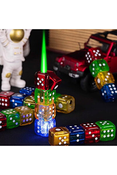 KdrElektronik Renkli Zar Şeklinde Jet Çakmak - Doldurulabilir, Rüzgar Geçirmez, Işıklı Figür gazlı çakmak