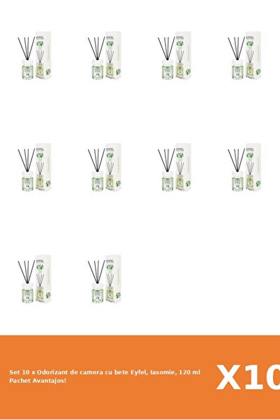 Eyfel Set 10 x Odorizant de camera cu bete Eyfel, Iasomie, 120 ml