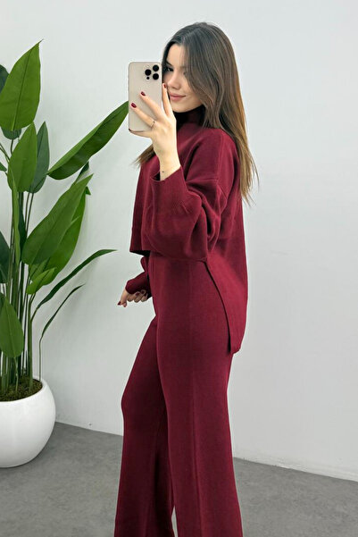 Bipantolon Women's Burgundy Double Breasted Suit with Trousers