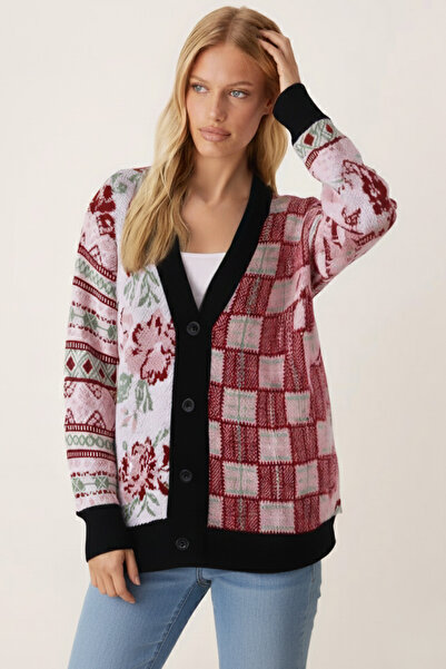 armonika Women's Ecru Ethnic Patterned Knitwear Cardigan Arm-26K136010