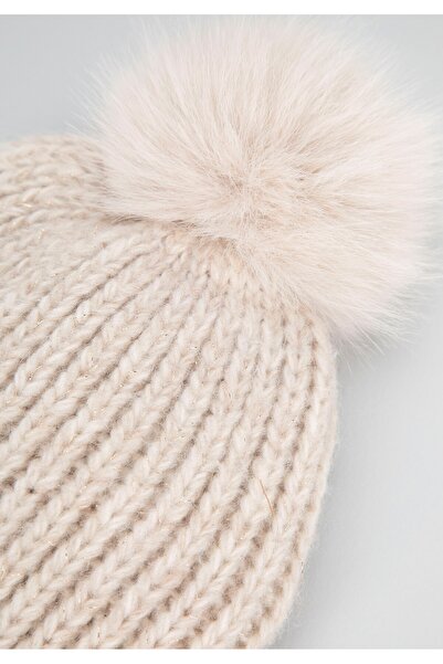 Wittchen Women's Chunky Knit Hat with Pompom, Cream, Cream Polyester