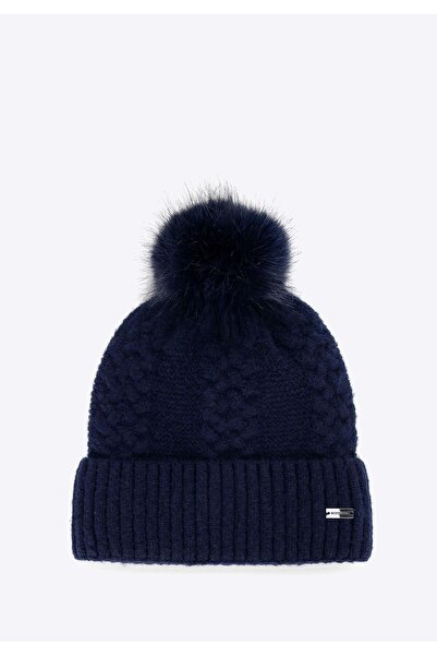 Wittchen Women's delicately knitted hat with a pompom, navy blue acrylic