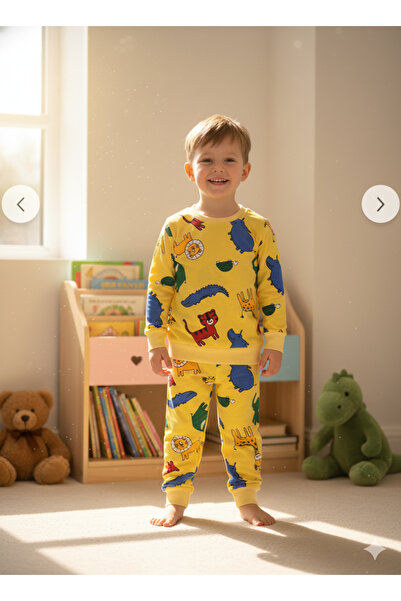 Arya Nisa Kids Boys Fleece-Lined 100% Cotton Yellow Safari Lion Giraffe Printed Pajama Set