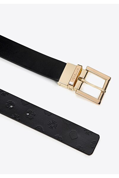 Wittchen Curea de damă cu cataramă pătrată, neagră, piele