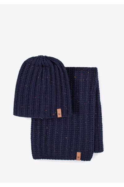 Wittchen Men's winter set with a fine pattern, navy blue, navy blue acrylic