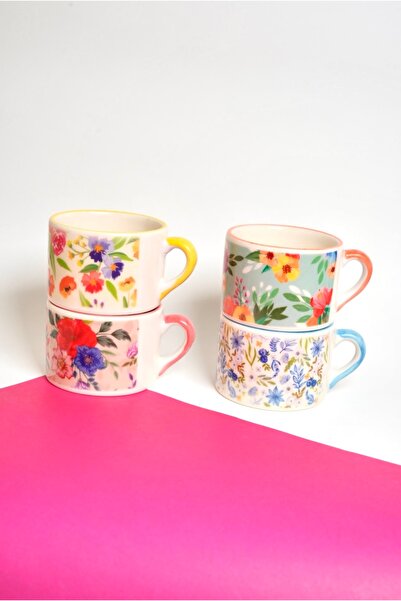 Vivas Flower Garden 4’lu Double Türk Kahve Fincan seti