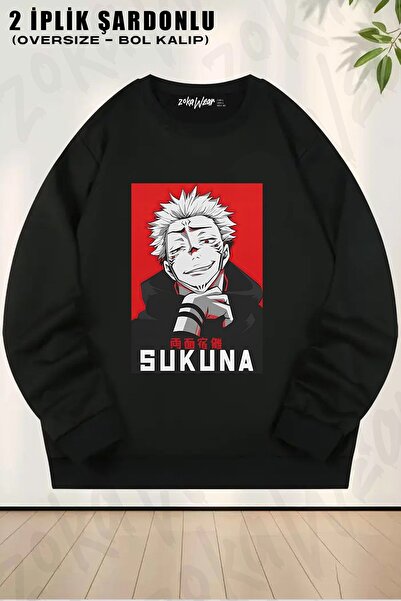 ZOKAWEAR سويت شيرت للجنسين من Jujutsu Kaisen Ryomen Sukuna مطبوع قصة فضفاضة ب...