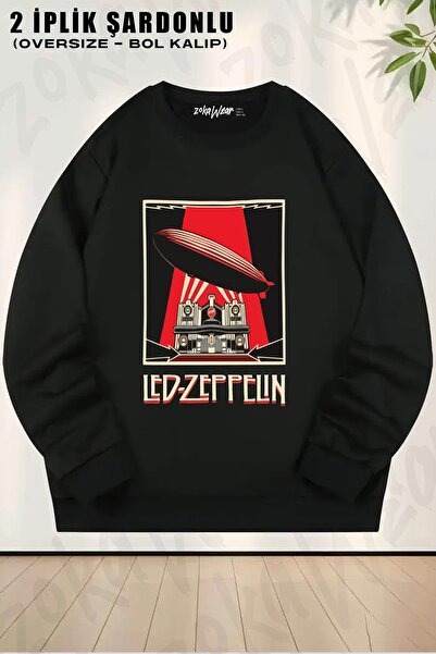 ZOKAWEAR سويت شيرت يوني سكس ليد زيبلين مطبوع قصة فضفاضة برقبة دائرية