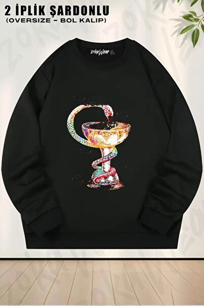 ZOKAWEAR Φούτερ Unisex Medicine Symbol Snake με τύπωμα oversized με λαιμόκοψη