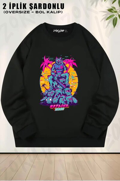 ZOKAWEAR Unisex Hotline Miami Printed Oversized Crew Neck Sweatshirt