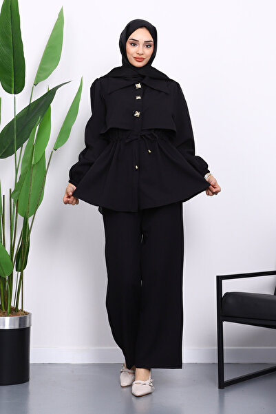İmajButik Black Double Crepe Tunic Trouser Suit