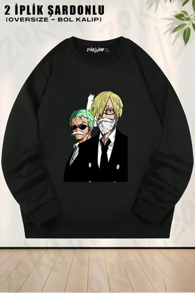ZOKAWEAR Unisex Zoro and Sanji in Costume! Printed Oversized Crew Neck Sweatshirt
