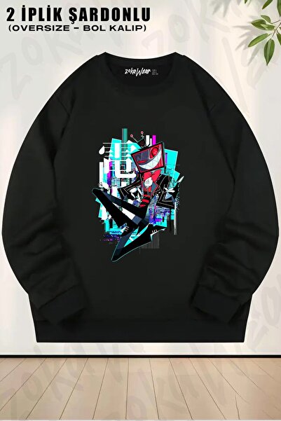 ZOKAWEAR سويت شيرت يونيسكس فوكس هازبين هوتيل مطبوع قصة فضفاضة برقبة دائرية