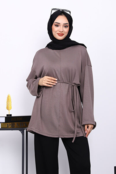İmajButik Mink Side Slit Waist Drawstring Tunic