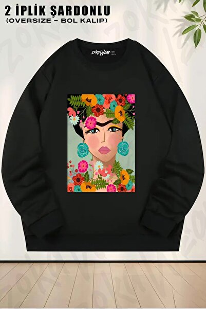 ZOKAWEAR Φούτερ Unisex FRIDA Floral Art με τύπωμα oversized με λαιμόκοψη