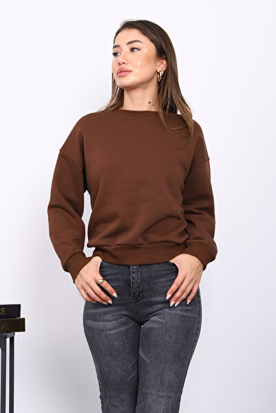 İmajButik Brown Crew Neck Three Thread Sweat