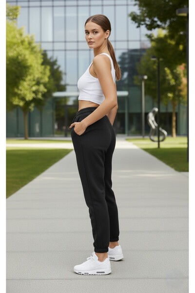 The Pantaloni de sport pentru femei, cu cu căptușeală din fleece fire, bumbac 100% % - Textura moale B basic Jogger