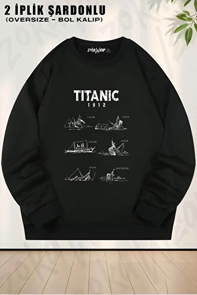 ZOKAWEAR Унісекс-светр з великим коміром і принтом «Затонулий Титанік 1912»