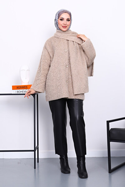 İmajButik Mink Boat Neck Scarf Jacket